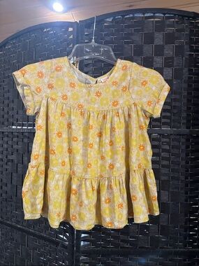 Cat & Jack Yellow Floral Tiered Short Sleeve Blouse